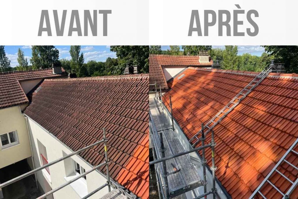 Avant/après nettoyage de toiture - Jean-Baptiste F. Couverture et charpente